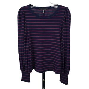 White House Black Market Puff Sleeve Scoop neck Striped Top Blue Red‎ XS